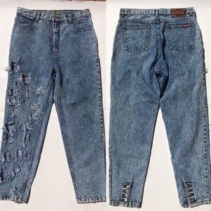 Vintage 80s High Waist Mom Jeans Acid Wash Distressed Size 18 / 34 Waist